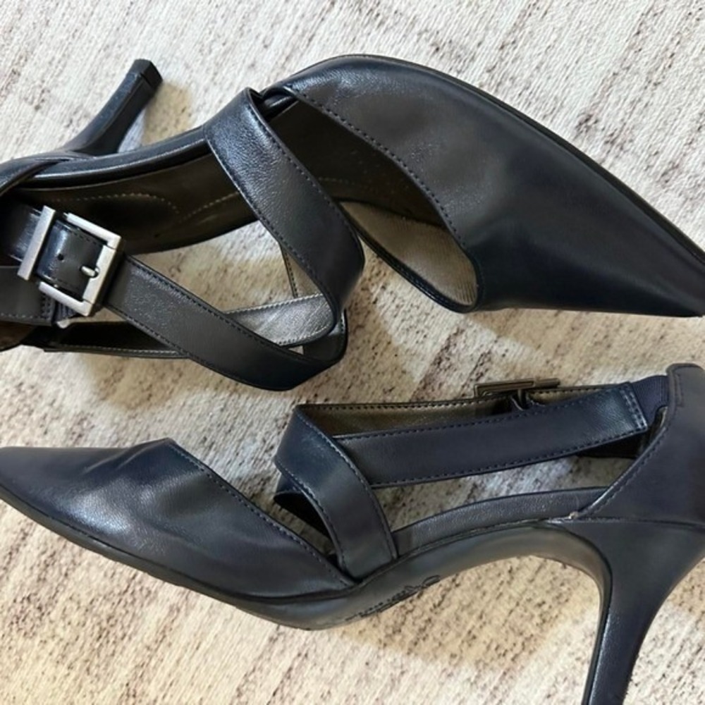 LifeStride Women's Heels 7.5 Soft Comfort Blue Crisscross Strap Pointed Formal